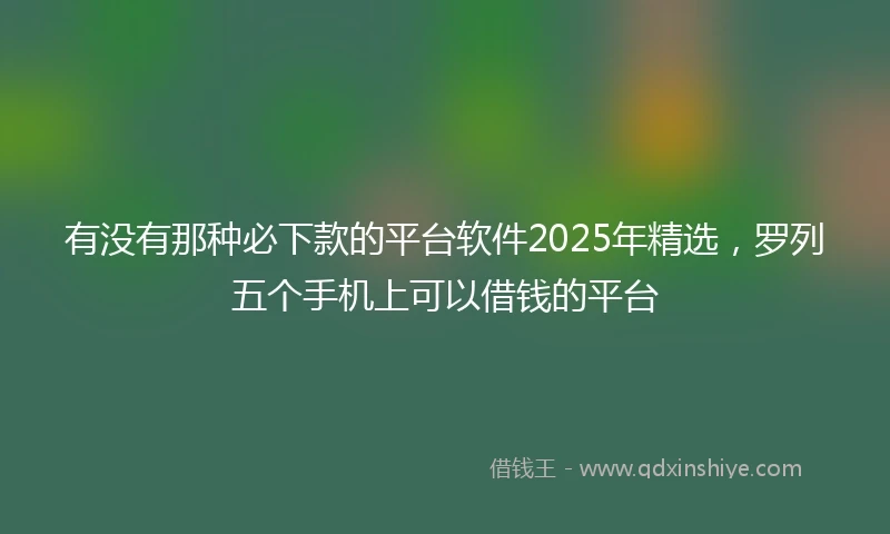 有没有那种必下款的平台软件2025年精选，罗列五个手机上可以借钱的平台