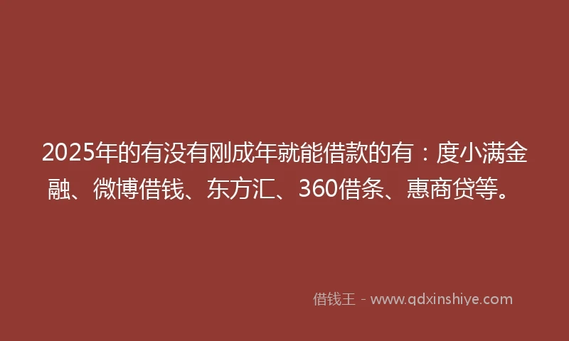 2025年的有没有刚成年就能借款的有：度小满金融、微博借钱、东方汇、360借条、惠商贷等。