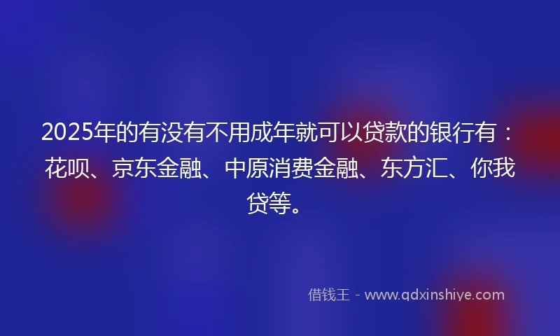 2025年的有没有不用成年就可以贷款的银行有：花呗、京东金融、中原消费金融、东方汇、你我贷等。