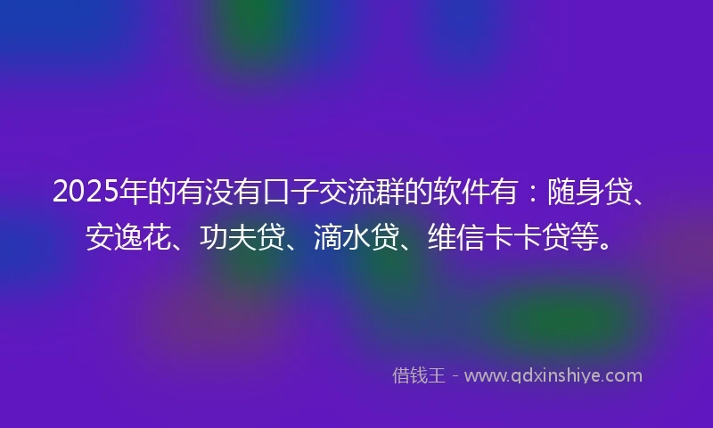 2025年的有没有口子交流群的软件有：随身贷、安逸花、功夫贷、滴水贷、维信卡卡贷等。