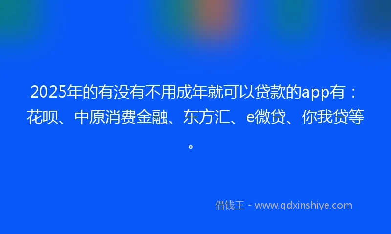 2025年的有没有不用成年就可以贷款的app有：花呗、中原消费金融、东方汇、e微贷、你我贷等。
