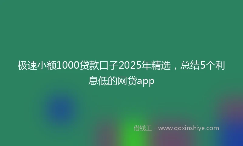 极速小额1000贷款口子2025年精选，总结5个利息低的网贷app