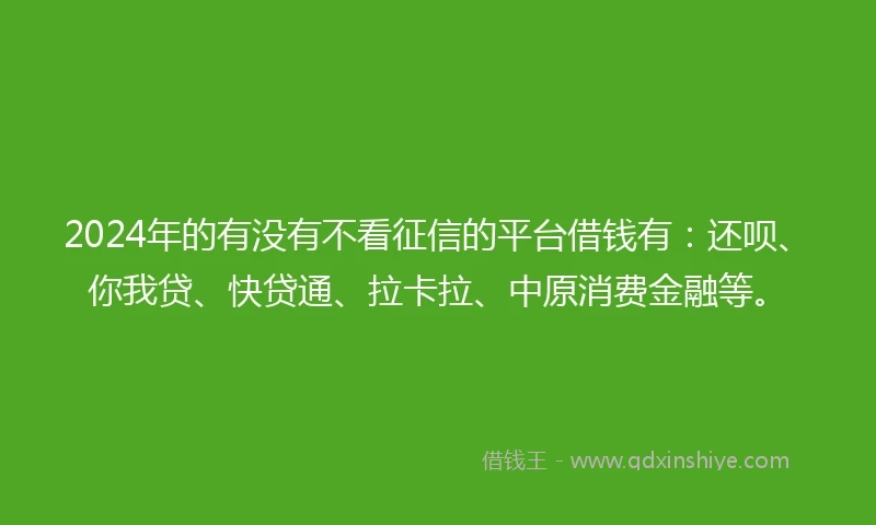 2024年的有没有不看征信的平台借钱有：还呗、你我贷、快贷通、拉卡拉、中原消费金融等。