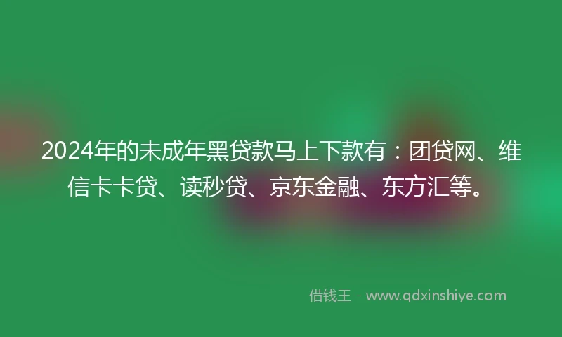 2024年的未成年黑贷款马上下款有：团贷网、维信卡卡贷、读秒贷、京东金融、东方汇等。