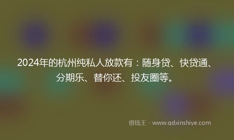 2024年的杭州纯私人放款有:随身贷、快贷通、分期乐、替你还、投友圈等。