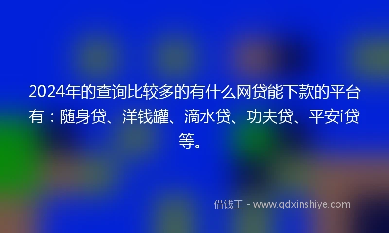2024年的查询比较多的有什么网贷能下款的平台有：随身贷、洋钱罐、滴水贷、功夫贷、平安i贷等。