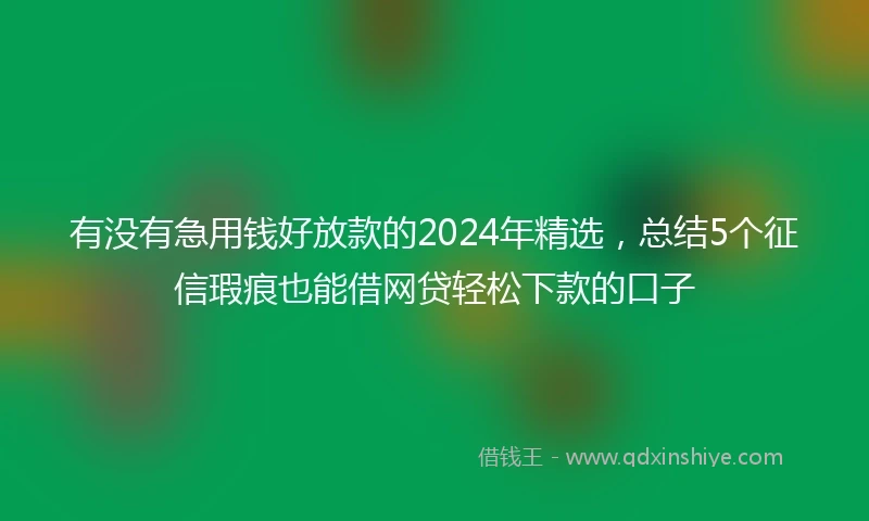 有没有急用钱好放款的2024年精选，总结5个征信瑕疵也能借网贷轻松下款的口子