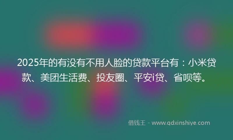 2025年的有没有不用人脸的贷款平台有：小米贷款、美团生活费、投友圈、平安i贷、省呗等。