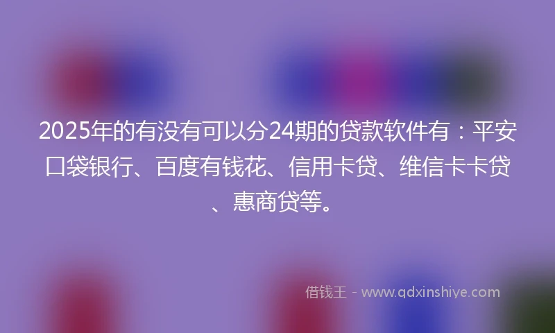 2025年的有没有可以分24期的贷款软件有：平安口袋银行、百度有钱花、信用卡贷、维信卡卡贷、惠商贷等。