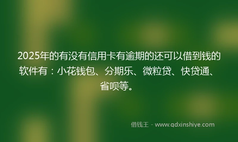2025年的有没有信用卡有逾期的还可以借到钱的软件有：小花钱包、分期乐、微粒贷、快贷通、省呗等。