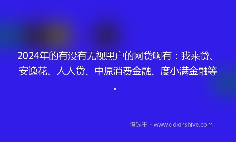 2024年的有没有无视黑户的网贷啊有：我来贷、安逸花、人人贷、中原消费金融、度小满金融等。