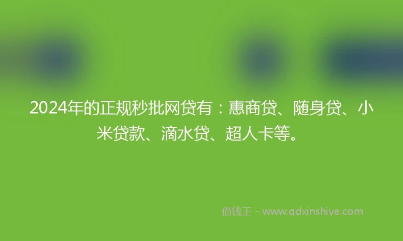 2024年的正规秒批网贷有：惠商贷、随身贷、小米贷款、滴水贷、超人卡等。
