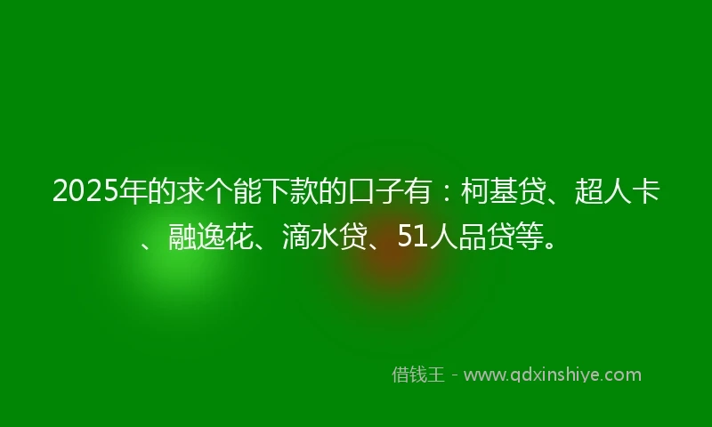 2025年的求个能下款的口子有：柯基贷、超人卡、融逸花、滴水贷、51人品贷等。