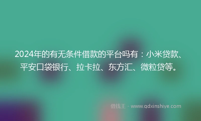 2024年的有无条件借款的平台吗有：小米贷款、平安口袋银行、拉卡拉、东方汇、微粒贷等。