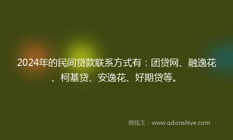 2024年的民间贷款联系方式有：团贷网、融逸花、柯基贷、安逸花、好期贷等。
