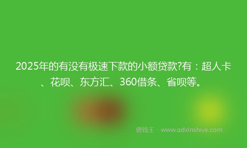 2025年的有没有极速下款的小额贷款?有：超人卡、花呗、东方汇、360借条、省呗等。
