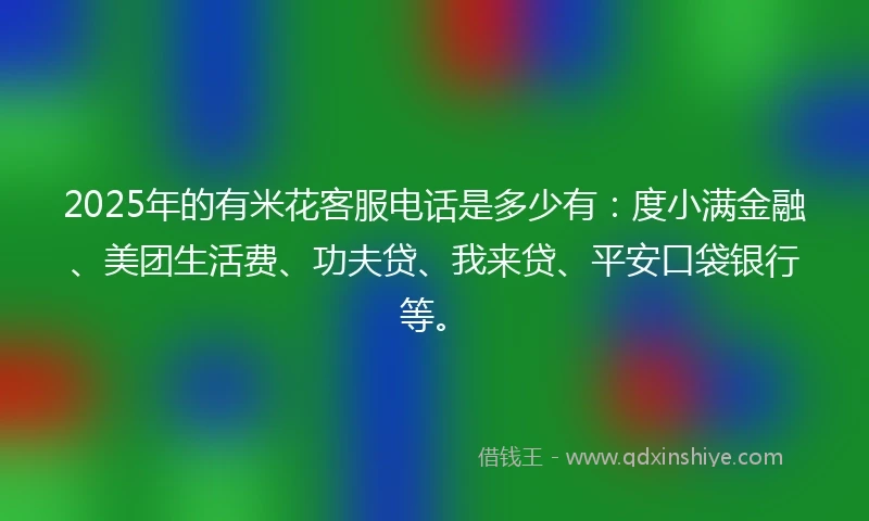 2025年的有米花客服电话是多少有：度小满金融、美团生活费、功夫贷、我来贷、平安口袋银行等。
