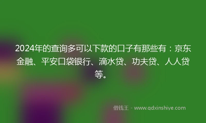 2024年的查询多可以下款的口子有那些有：京东金融、平安口袋银行、滴水贷、功夫贷、人人贷等。