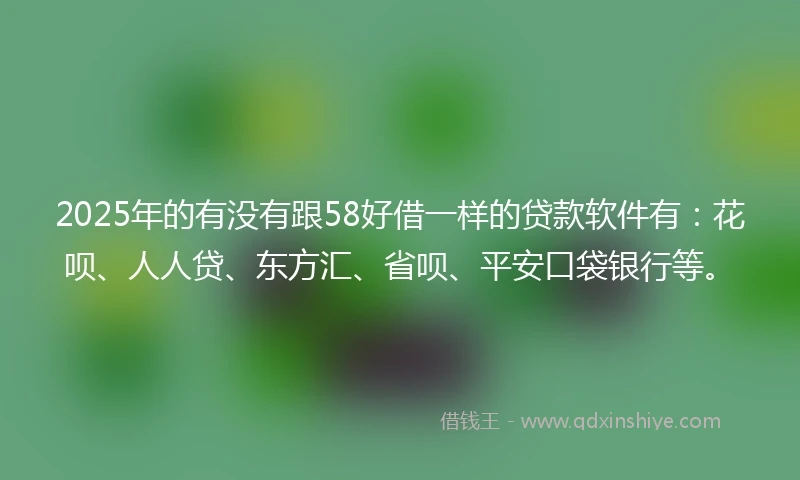 2025年的有没有跟58好借一样的贷款软件有：花呗、人人贷、东方汇、省呗、平安口袋银行等。