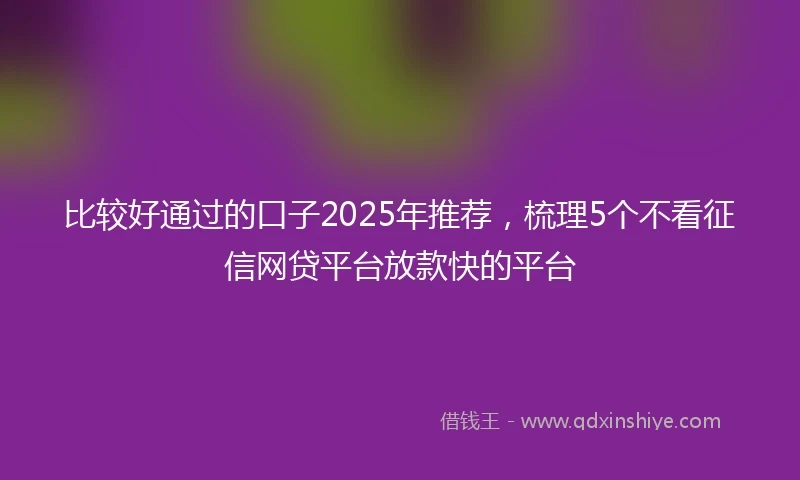 比较好通过的口子2025年推荐，梳理5个不看征信网贷平台放款快的平台