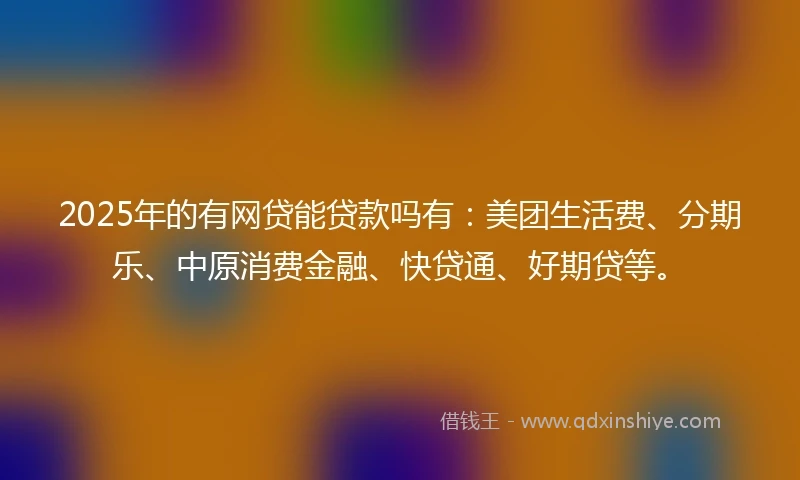 2025年的有网贷能贷款吗有：美团生活费、分期乐、中原消费金融、快贷通、好期贷等。