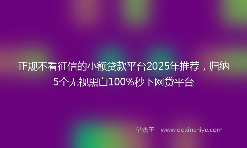 正规不看征信的小额贷款平台2025年推荐，归纳5个无视黑白100%秒下网贷平台