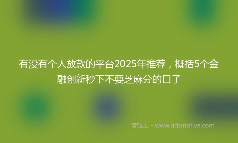 有没有个人放款的平台2025年推荐，概括5个金融创新秒下不要芝麻分的口子