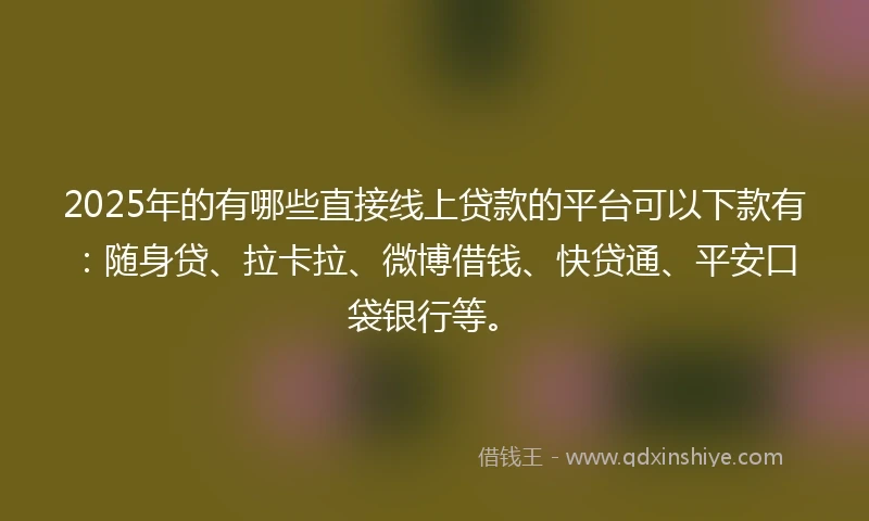 2025年的有哪些直接线上贷款的平台可以下款有：随身贷、拉卡拉、微博借钱、快贷通、平安口袋银行等。