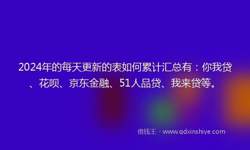 2024年的每天更新的表如何累计汇总有：你我贷、花呗、京东金融、51人品贷、我来贷等。