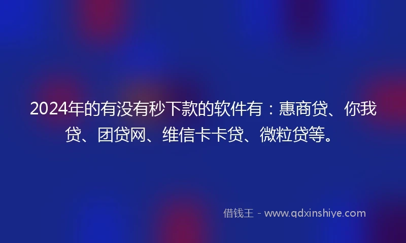 2024年的有没有秒下款的软件有：惠商贷、你我贷、团贷网、维信卡卡贷、微粒贷等。