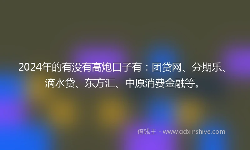 2024年的有没有高炮口子有：团贷网、分期乐、滴水贷、东方汇、中原消费金融等。