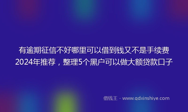 有逾期征信不好哪里可以借到钱又不是手续费2024年推荐，整理5个黑户可以做大额贷款口子