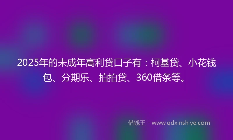 2025年的未成年高利贷口子有：柯基贷、小花钱包、分期乐、拍拍贷、360借条等。