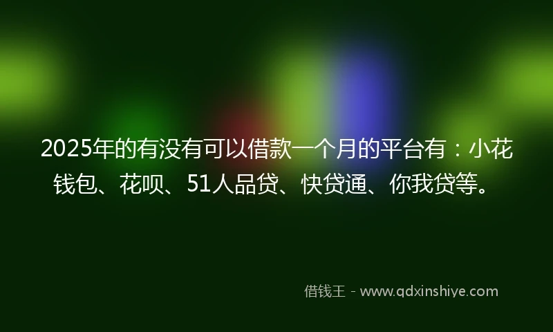 2025年的有没有可以借款一个月的平台有：小花钱包、花呗、51人品贷、快贷通、你我贷等。