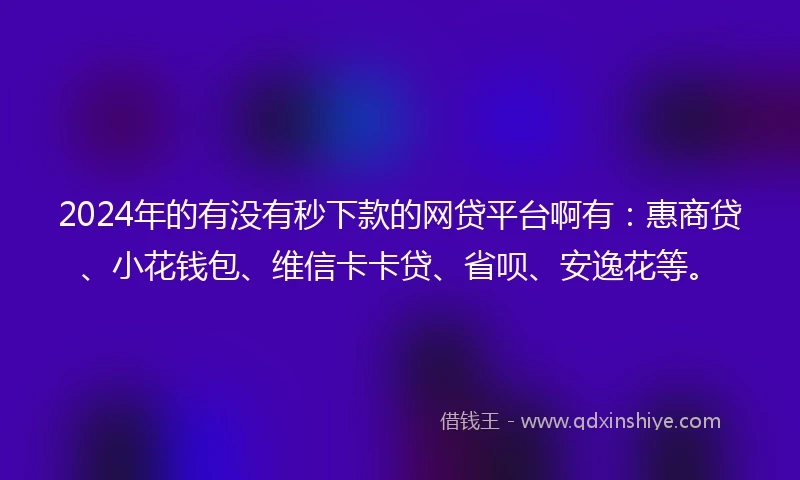 2024年的有没有秒下款的网贷平台啊有：惠商贷、小花钱包、维信卡卡贷、省呗、安逸花等。