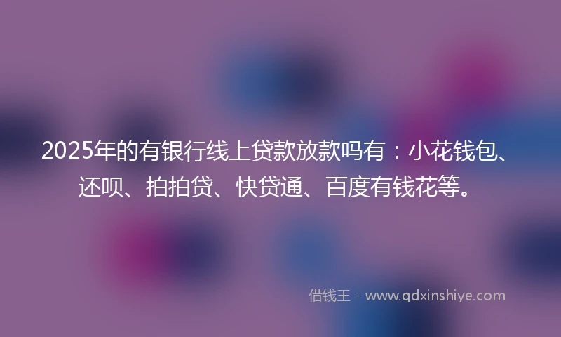 2025年的有银行线上贷款放款吗有：小花钱包、还呗、拍拍贷、快贷通、百度有钱花等。