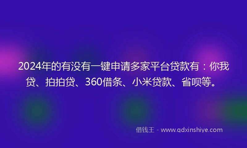 2024年的有没有一键申请多家平台贷款有：你我贷、拍拍贷、360借条、小米贷款、省呗等。
