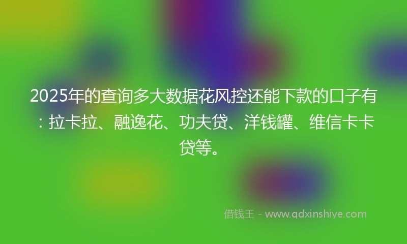 2025年的查询多大数据花风控还能下款的口子有：拉卡拉、融逸花、功夫贷、洋钱罐、维信卡卡贷等。