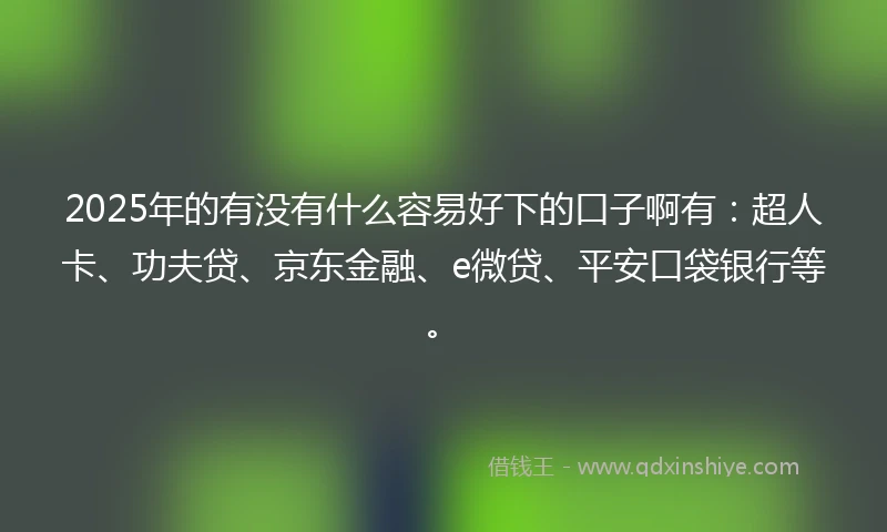2025年的有没有什么容易好下的口子啊有：超人卡、功夫贷、京东金融、e微贷、平安口袋银行等。