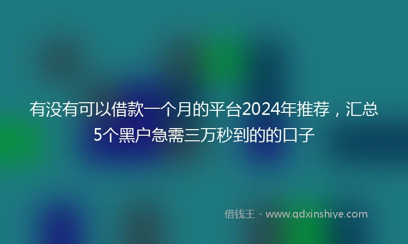 有没有可以借款一个月的平台2024年推荐，汇总5个黑户急需三万秒到的的口子