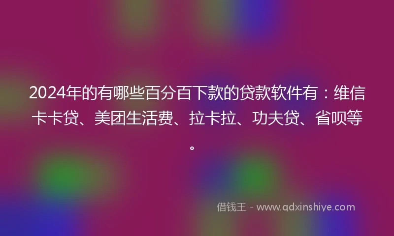 2024年的有哪些百分百下款的贷款软件有：维信卡卡贷、美团生活费、拉卡拉、功夫贷、省呗等。