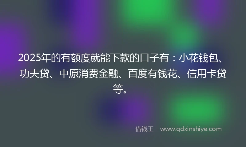 2025年的有额度就能下款的口子有：小花钱包、功夫贷、中原消费金融、百度有钱花、信用卡贷等。