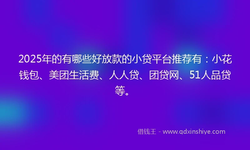 2025年的有哪些好放款的小贷平台推荐有：小花钱包、美团生活费、人人贷、团贷网、51人品贷等。