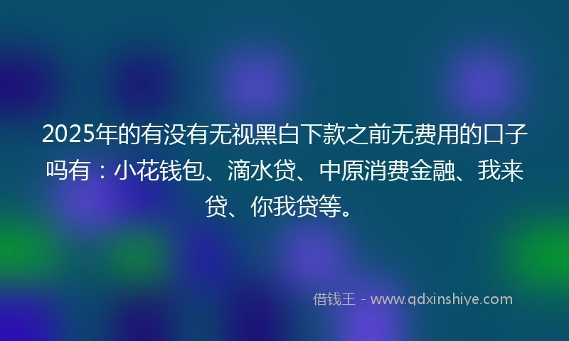 2025年的有没有无视黑白下款之前无费用的口子吗有：小花钱包、滴水贷、中原消费金融、我来贷、你我贷等。