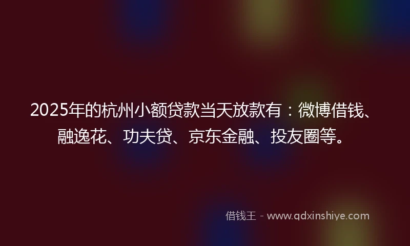 2025年的杭州小额贷款当天放款有：微博借钱、融逸花、功夫贷、京东金融、投友圈等。