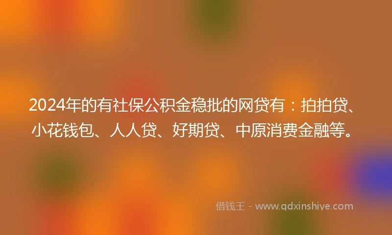 2024年的有社保公积金稳批的网贷有：拍拍贷、小花钱包、人人贷、好期贷、中原消费金融等。