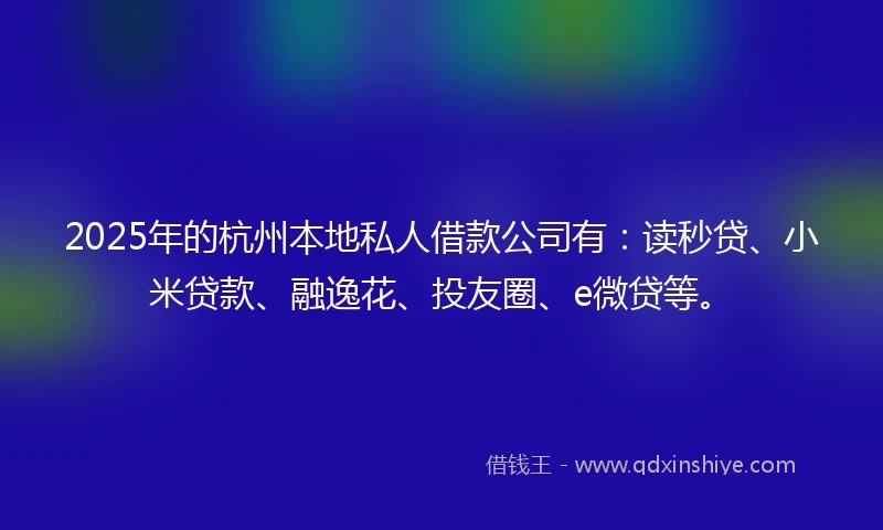 2025年的杭州本地私人借款公司有：读秒贷、小米贷款、融逸花、投友圈、e微贷等。