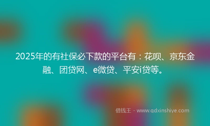 2025年的有社保必下款的平台有：花呗、京东金融、团贷网、e微贷、平安i贷等。