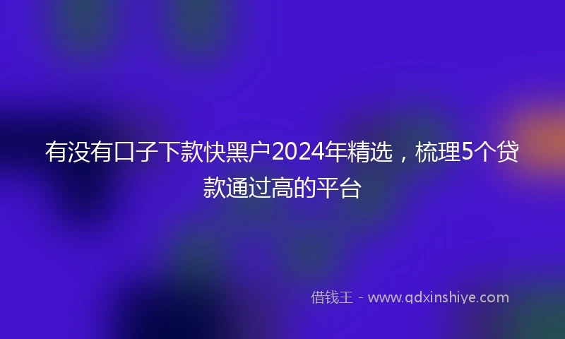 有没有口子下款快黑户2024年精选，梳理5个贷款通过高的平台