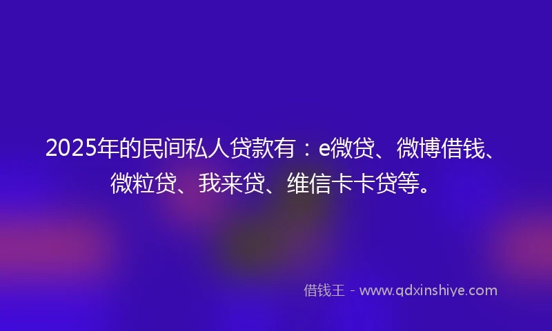 2025年的民间私人贷款有：e微贷、微博借钱、微粒贷、我来贷、维信卡卡贷等。